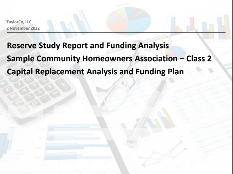 Title slide of a Class 2 capital replacement analysis and funding plan presentation